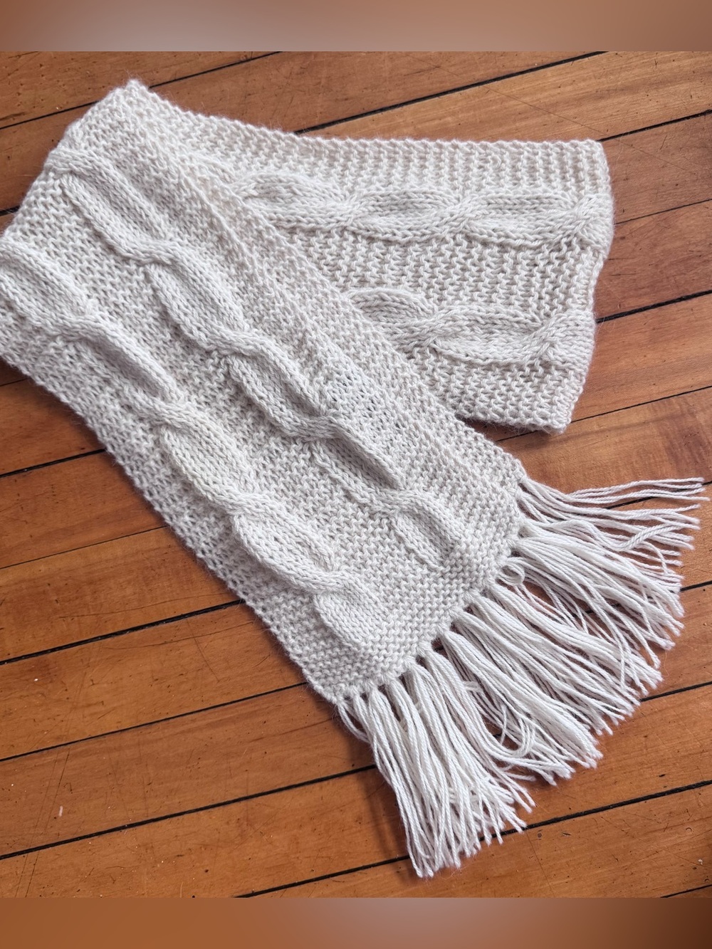 Peruvian Link alpaca scarf cable knit chunky cream off white fringe fall wool